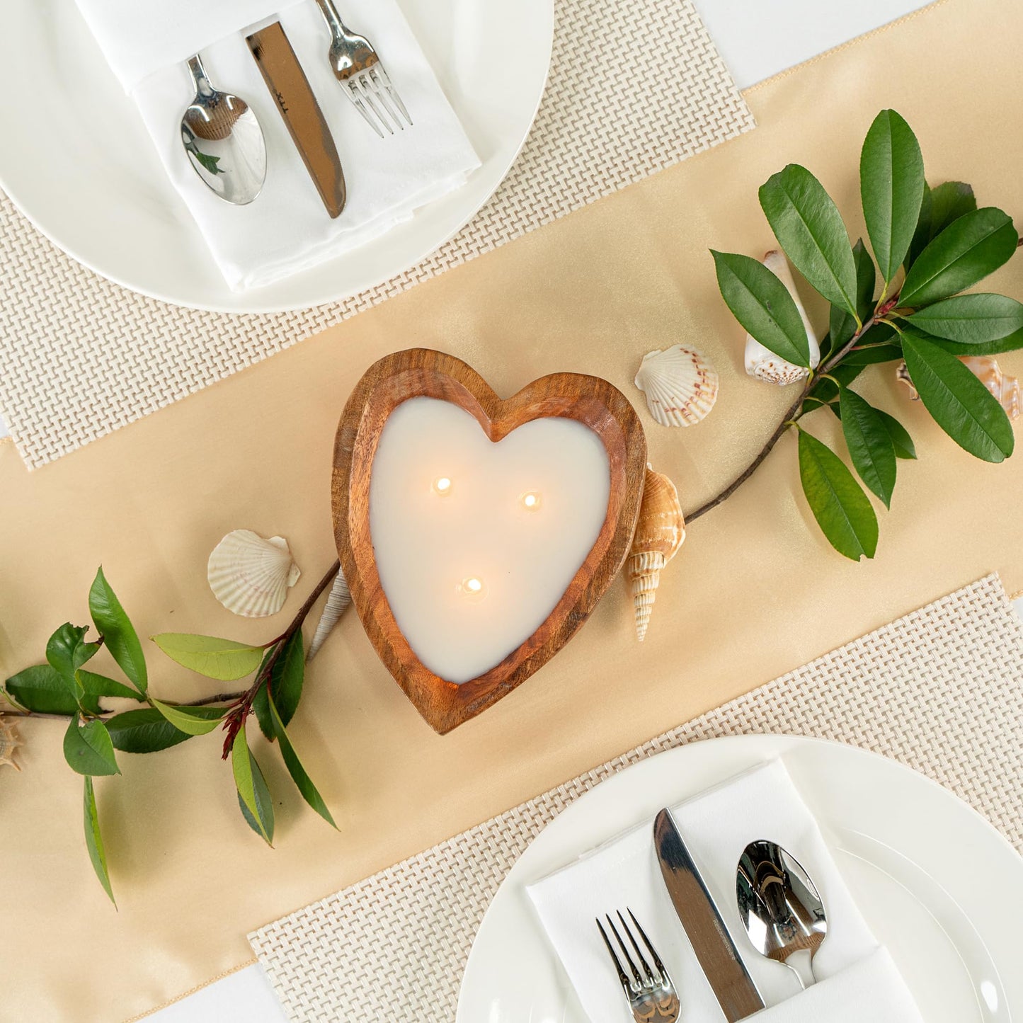 Restaurantware Wooden Bowl Candle - Case of 1-7.09 x 5.51 x 1.97 Inches - Soy Wax Aromatherapy Candle - Handmade Design - Brown Heart Shaped Home Decor