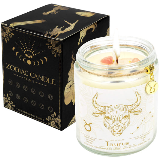YTENTE Taurus Zodiac Sign Candle Gift, Zodiac Crystals Candle Jar,Astrology Lavender Scented Soy Stones Candles Best Friends Gifts for Women Men Sister Brother Funny Birthday Gift…
