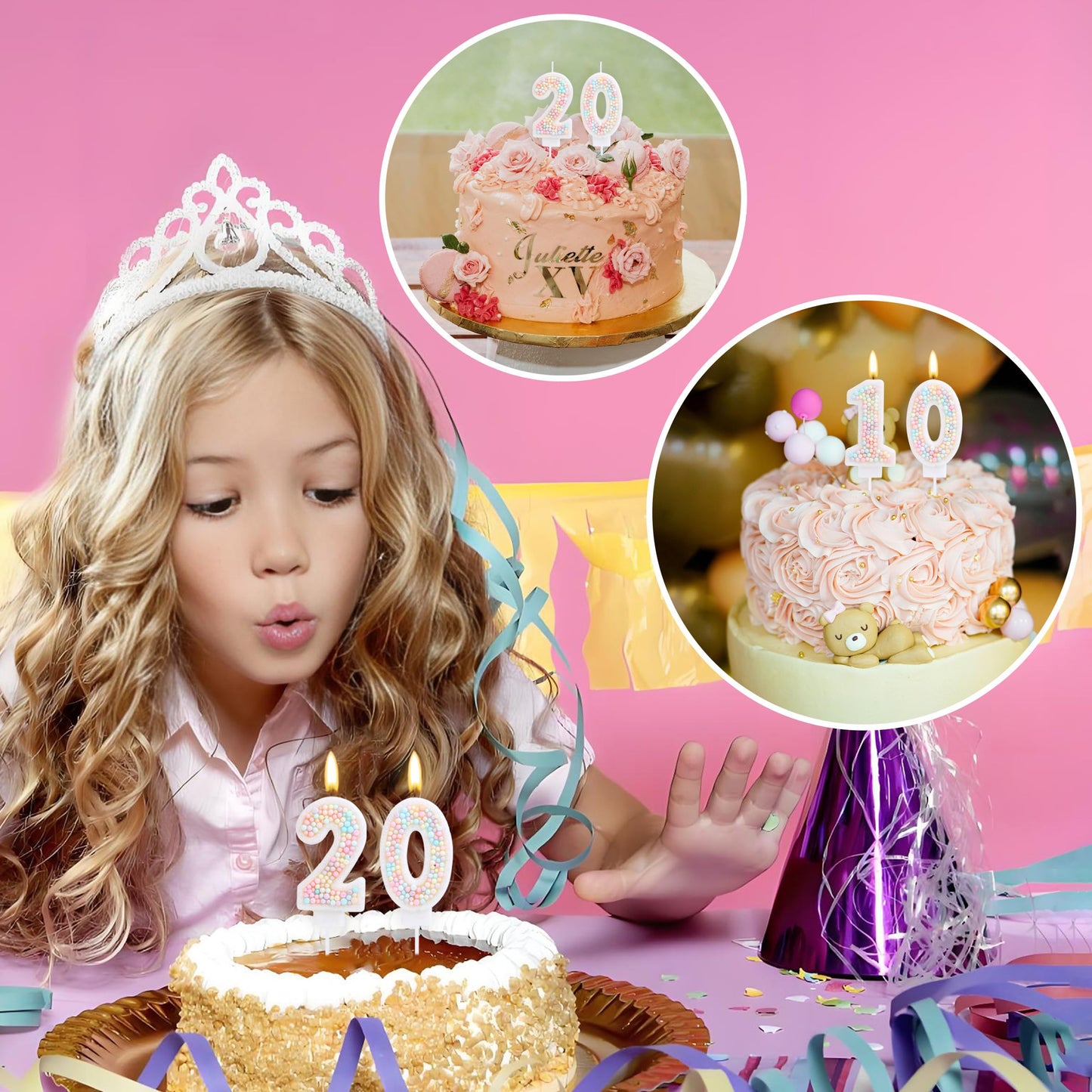 EAKE 20th Birthday Candle Macaron Glitter 3D Pastel Number 20 Candles for Birthday Cakes Girl Women Sweet Theme Birthday Wedding Anniversary Party Cake Decoration