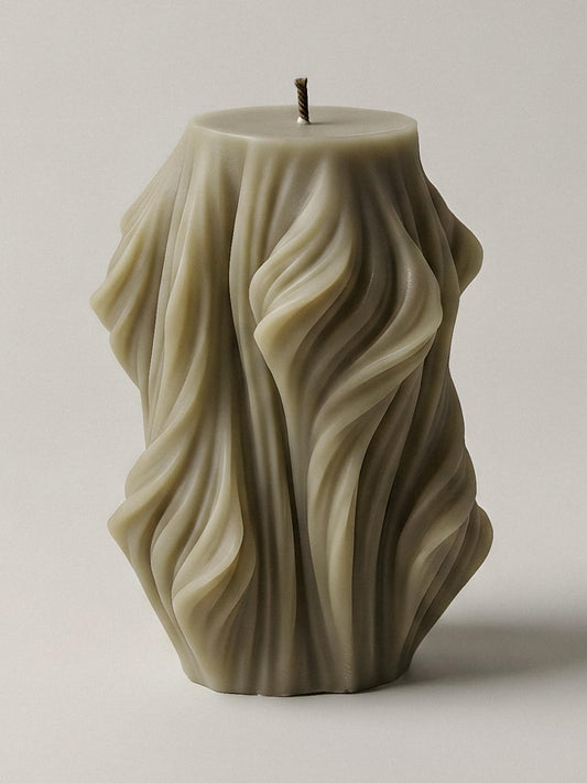 LAWA Cascading Wave Candle - Beautiful Handmade Pillar Soy Wax Elegant Bubble Aesthetic Candle Housewarming Gift Home Room Shelf Decor Idea (Olive Beige, Small)