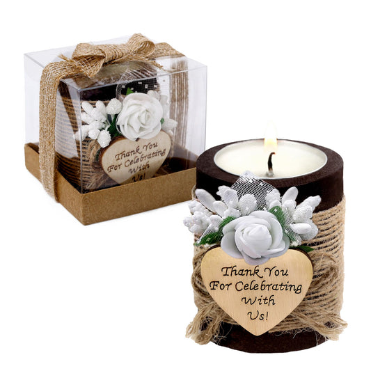 Ju's Favors 10 Piece Set of Wooden Tealight Candle Holders, Wedding Candle Favors, Baby Shower Favors, Guest Return Favors, Bridal Shower Favors for Guests.(Dark Brown+Rose)