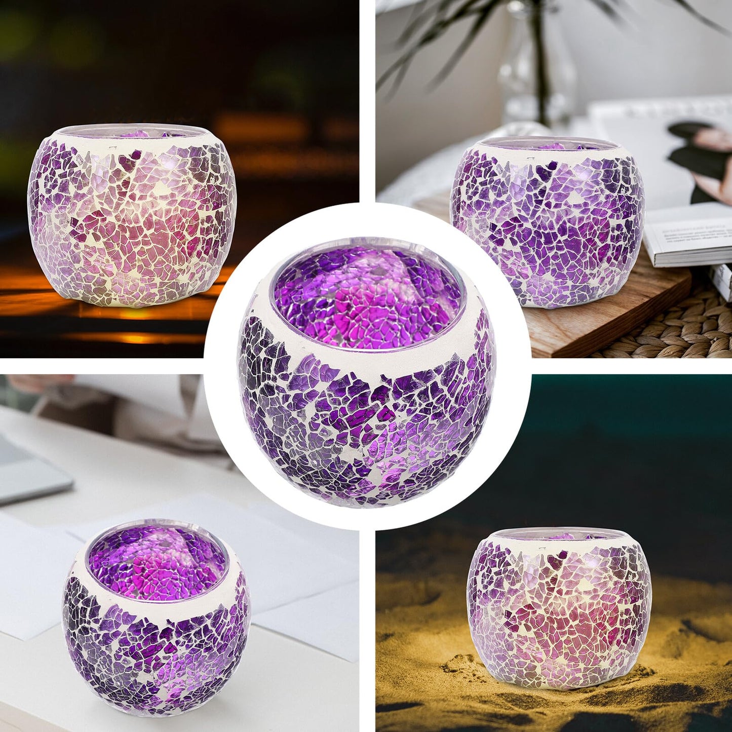Alasum European Mosaic Glass Candlestick Holder, Purple Romantic Candlelight Dining Table Candle Holder for Home and Restaurant Decor