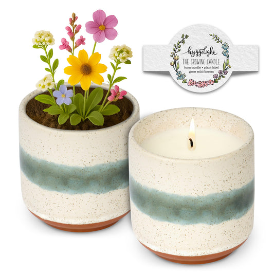 Hyggelight - The Growing Candle, Coffee Scented, 8.5oz Ceramic Pot, Aromatherapy Candles, 100% Soy, Cream and Espresso Aroma for Home, Edith