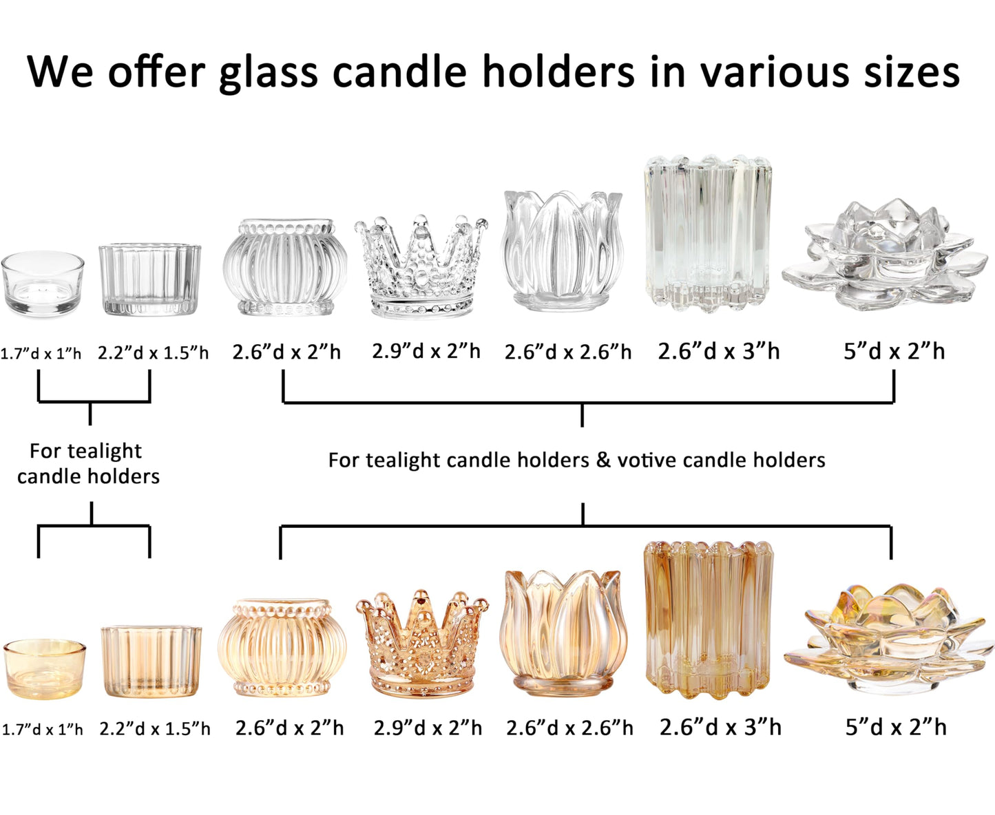 GOLDEAL 12Pcs Gold Glass Votive Candle Holders Tealight Holders Decorative, Tea Candle Holders Bulk,Candlestick for Wedding, Party,Dinner, Home Table Decor.
