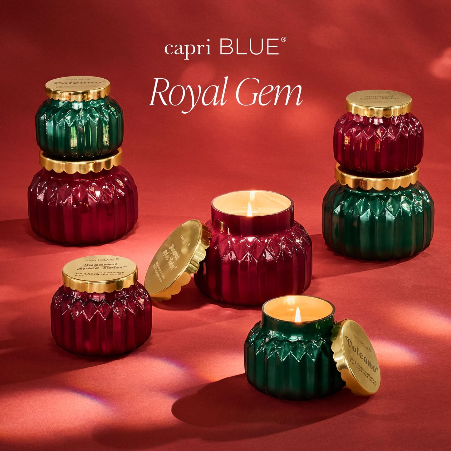 Capri Blue Royal Gem Holiday Candles - Jar Candles - Soy Wax Blend with Glass Candle Holder - Scented Candles for Home - Notes of Tropical Fruits & Sugared Citrus (Volcano, 19 oz)