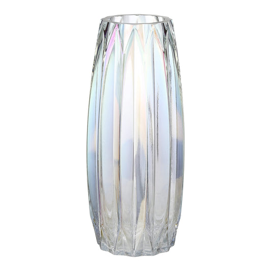 Glass Vase - Modern Ribbed Glass Vase for Flowers, Candles, and Decorative Accents -Black Grey, Amber, Clear and Colored Tall/Short Glass Vase for Centerpieces Home Table Decor (Colored, H-11.8inch)