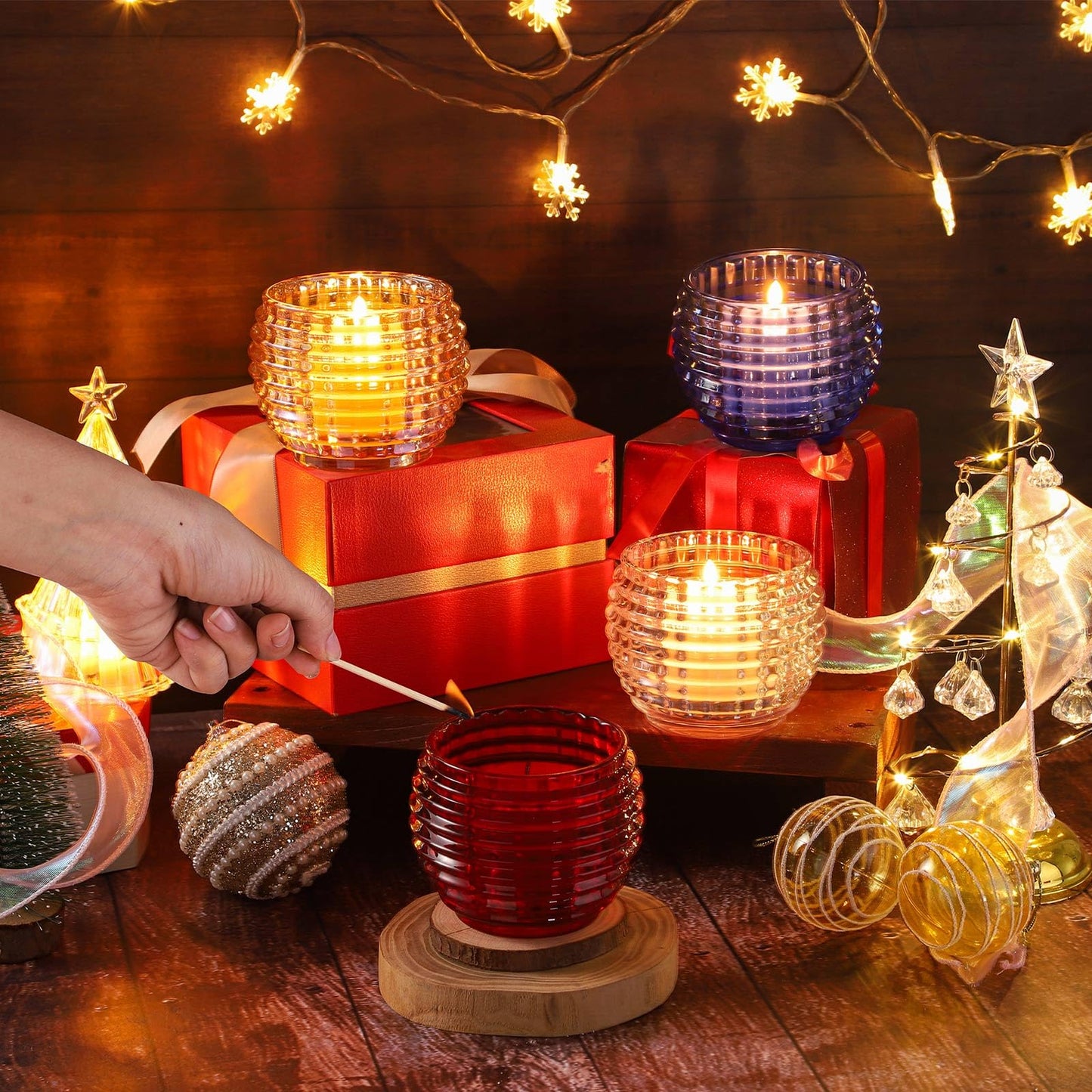 TkoYuHm 2 Pack Crystal Clear Glass Votive Candle Holders for Home Decor Round Bubble Tea Light Holder for Valentine’s Day Table Centerpiece Wedding