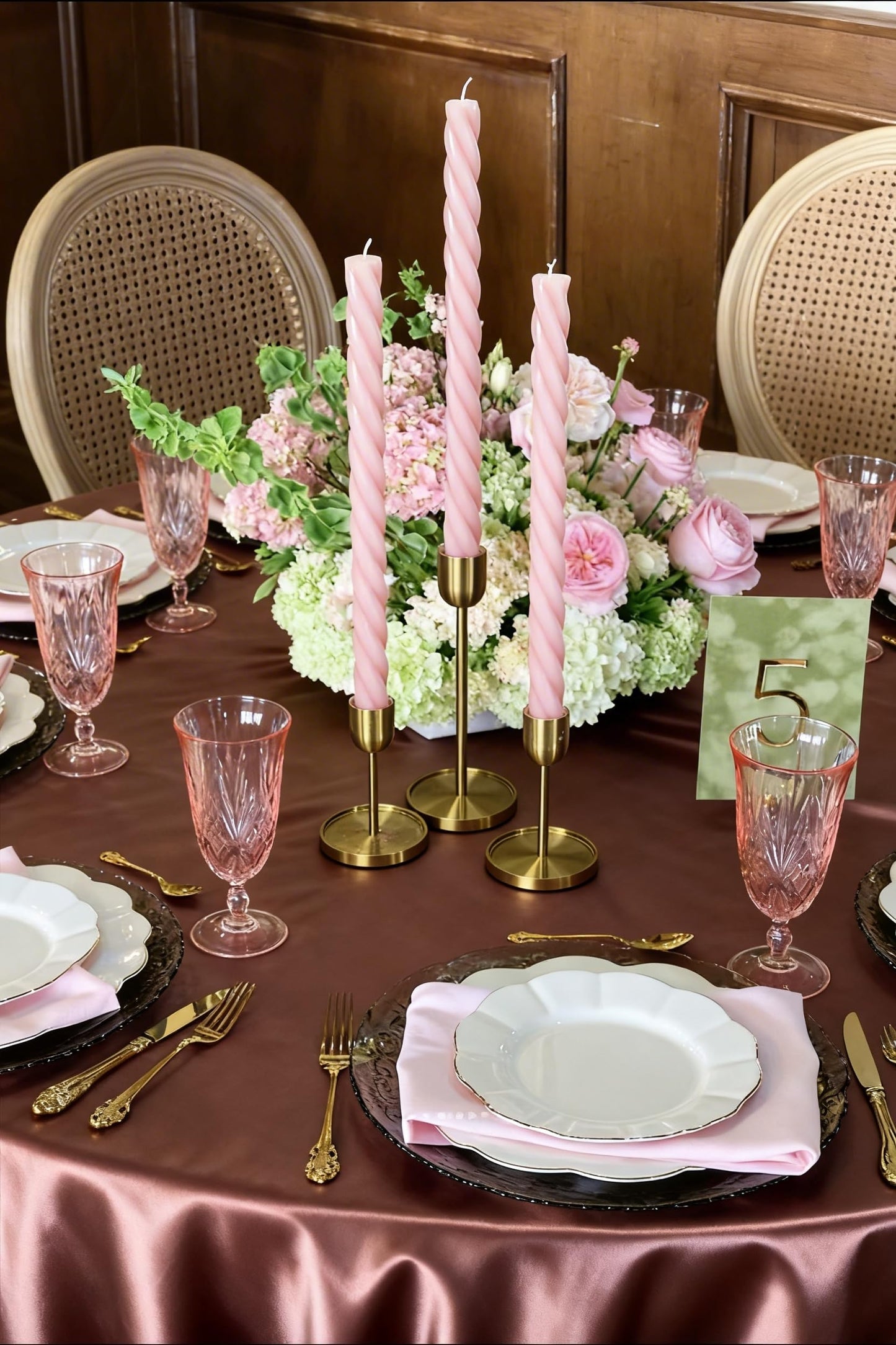 Pink Spiral Taper Candles,10 Inch Baby Pink 4pack Unscented Dripless Long Burning Time Glossy Candlesticks for Dinner Party, Wedding Shower and Home Decoration (Light Pink)