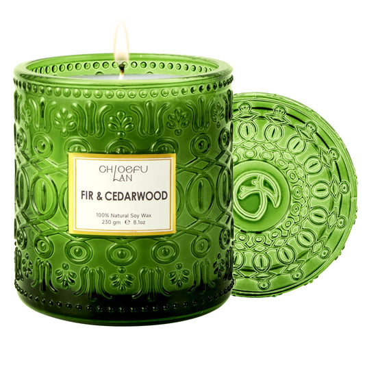 Chloefu LAN Fir & Cedarwood Scented Candle Gift, Christmas Festival Candles, Large Luxury Scented Soy Jar Candle with up to 55 Hour Long Lasting, Highly Scented, 8.1ozs