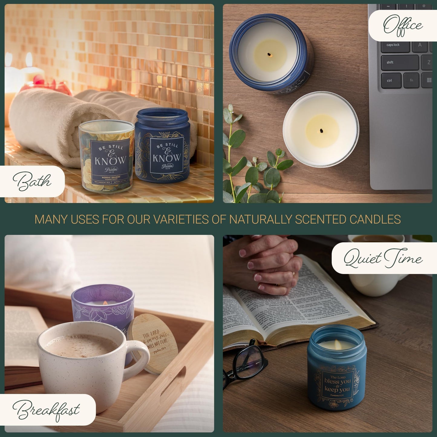 Christian Art Gifts Soy Wax Scented Candle: Be Still & Know Bible Verse, Nordic Seaside Scent, Pure Essential Oils, 4.5 oz, Up to 20 Hours Burn Time, Glass Jar w/Bamboo Lid, Women's Encouragement Gift