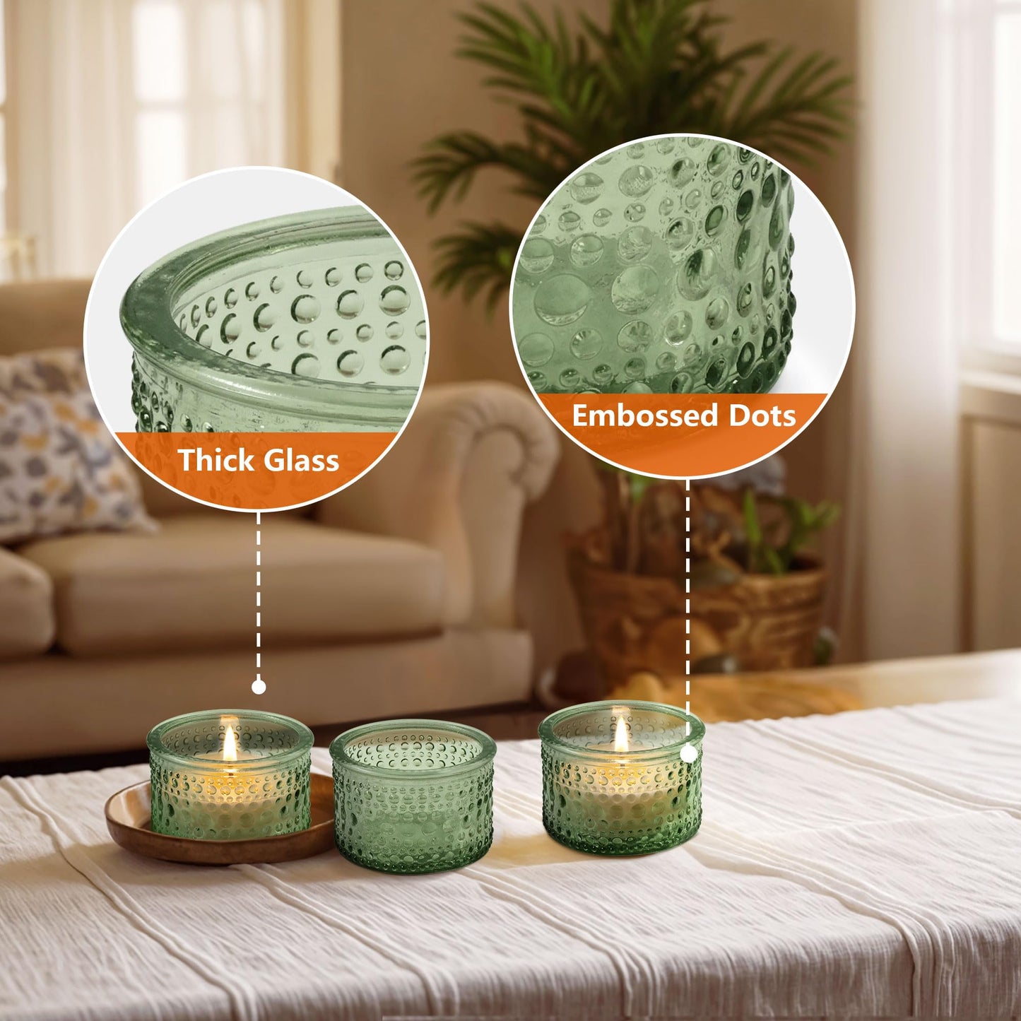 JOYIT Green Votive Candle Holders Bulk Set of 12, Tealight Candle Holder for Wedding Table Centerpiece, Glass Small Candle Holders for Birthday Party, Valentine's Day, Home Decor (2''X 1.4'')