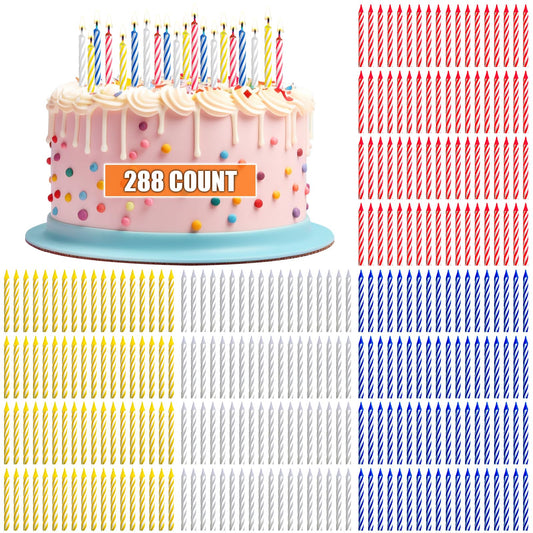MTLEE 288 Pcs Birthday Candles Bulk Spiral Cake Candles for Celebrating Birthday Cake Decorations for Holiday Party Supplies (4 Color)