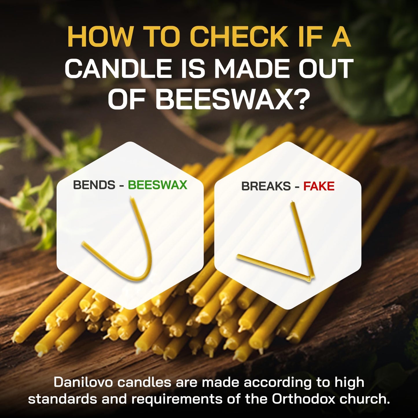 Danilovo Thin Taper Beeswax Candles - Honey-Scented, Decorative Candles Ideal for Birthday Decoration or Church Prayers - Yellow Drip Free, Tall & Smokeless Pack of 50 pcs, 6.4 x 0.22 inch
