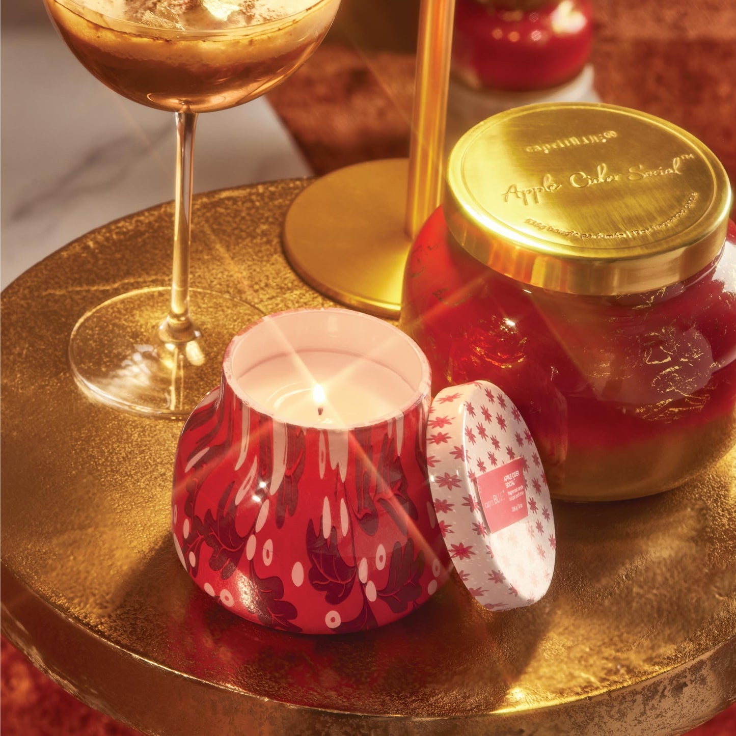 Capri Blue Pattern Play Signature Holiday Candle - Luxury Holiday Scented Candle for Home- Long Lasting Soy Wax Blend - Comes in Decorative Glass Jar (Apple Cider Social, 8 oz)
