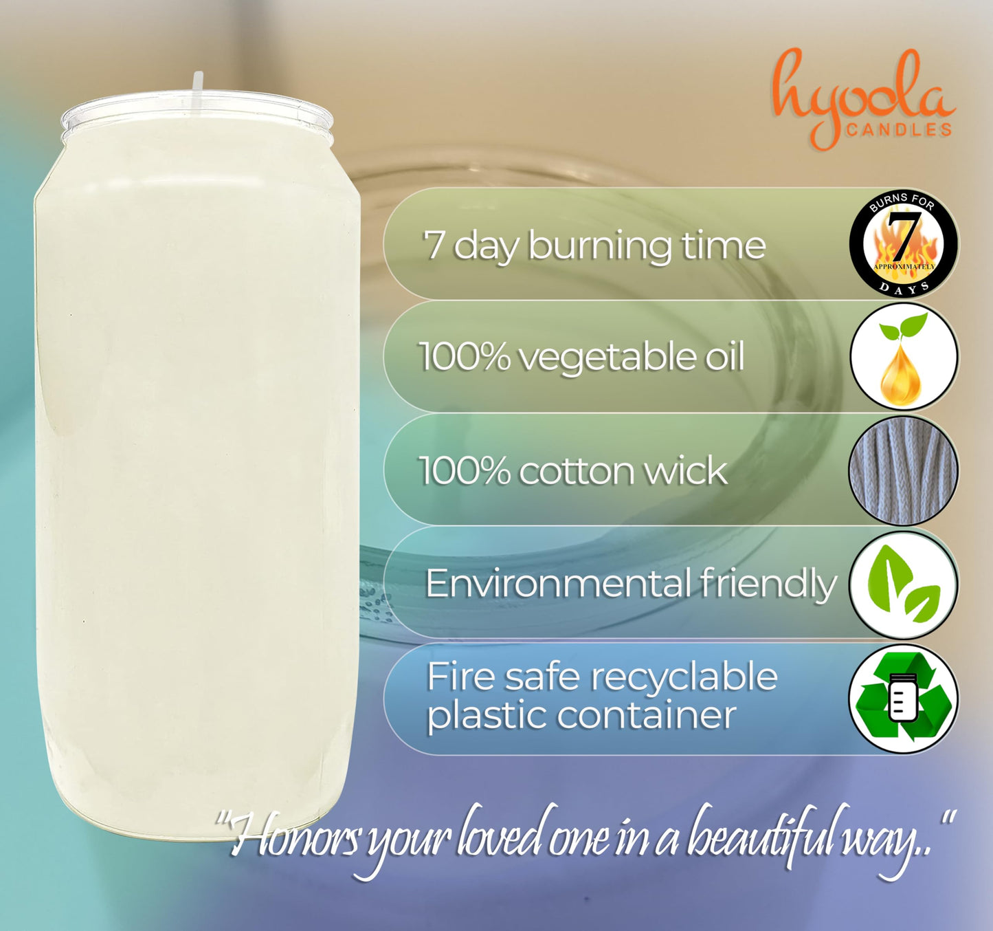 Hyoola 7 Day White Prayer Candles, 3 Pack - 6" Tall Pillar Candles for Religious, Memorial, Party Decor, Vigil and Emergency Use - Vegetable Oil Wax in Plastic Jar Container