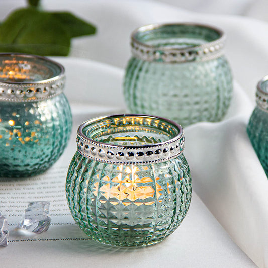 Candle Holder Set of 12, Small Tealight Candle Holder, Vintage Glass Votive Candle Holders for Table Centerpiece Wedding Home Decor Holiday Decor (Green)