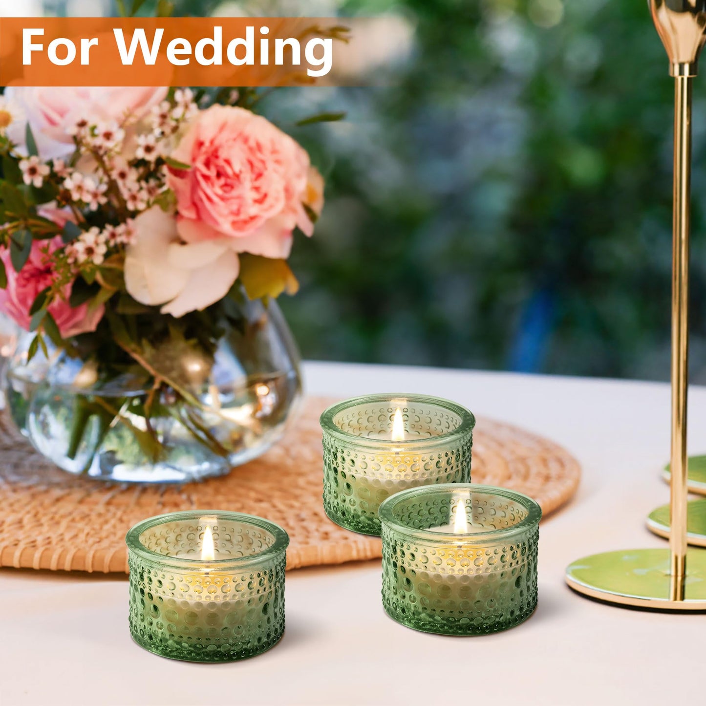 JOYIT Green Votive Candle Holders Bulk Set of 12, Tealight Candle Holder for Wedding Table Centerpiece, Glass Small Candle Holders for Birthday Party, Valentine's Day, Home Decor (2''X 1.4'')