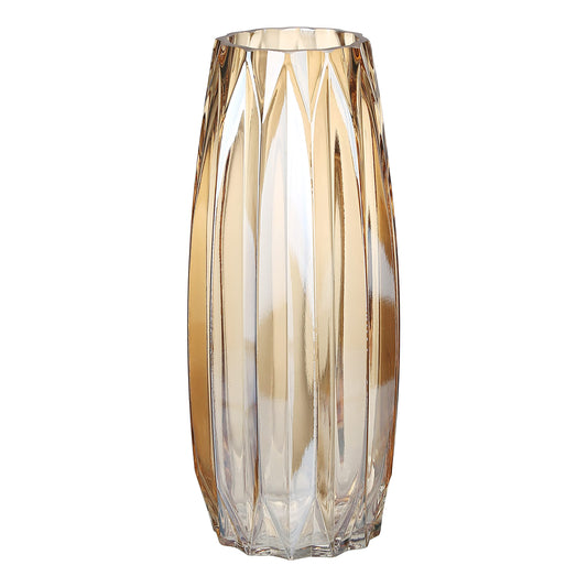 Lucky Bird Amber Glass Vase - Modern Tall/Short Ribbed Vase for Flowers & Candles - Amber H11.8" Centerpiece HomeDecor