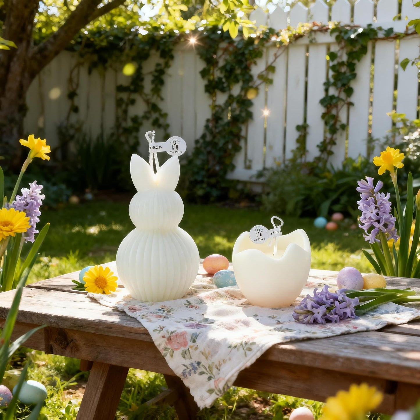 Easter Theme Scented Candle Set,Textured Rabbit & Cracked Egg Soy Wax Floral Decorative Candles,Spring Easter Bunny Home Decor & Holiday Gift Idea