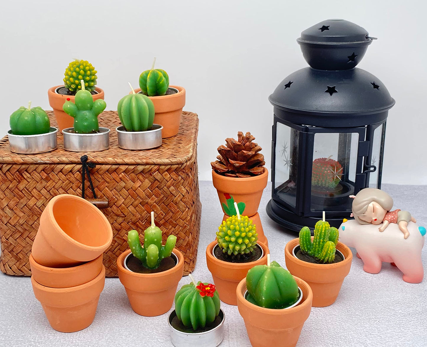 12pcs Cactus Tealight Candles Bridal Shower Gifts Boho Mexican Party Decorations Succulent Candle Mini Tea Light Baby Shower Favors Novelty Fiesta Terrarium Plant Candles Bulk