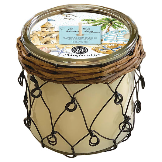 Mangiacotti Scented Aromatherapy Farmhouse Candle Made in the USA Hand-Poured Fragrant Candles in Glass Holder 65 Hour Burn Time, 16-Ounce, Beach Day