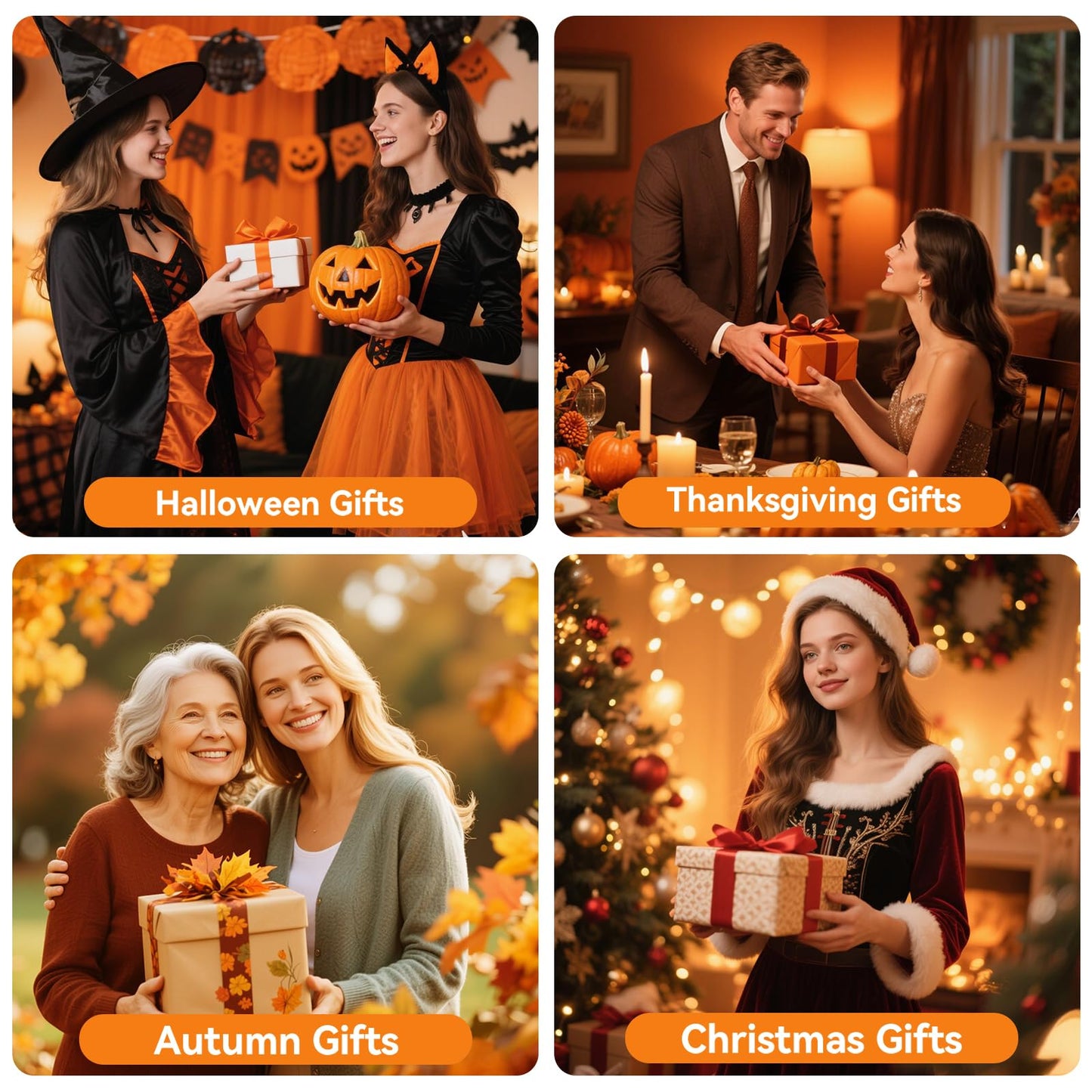 Large 3 Wick Flameless Candles Set of 2, 4"x4" Flickering LED Candles with Remote & Timer, Dimmable Real Wax Pillar Candles Battery Operated, Orange Candles for Fall Thanksgiving Halloween Decor