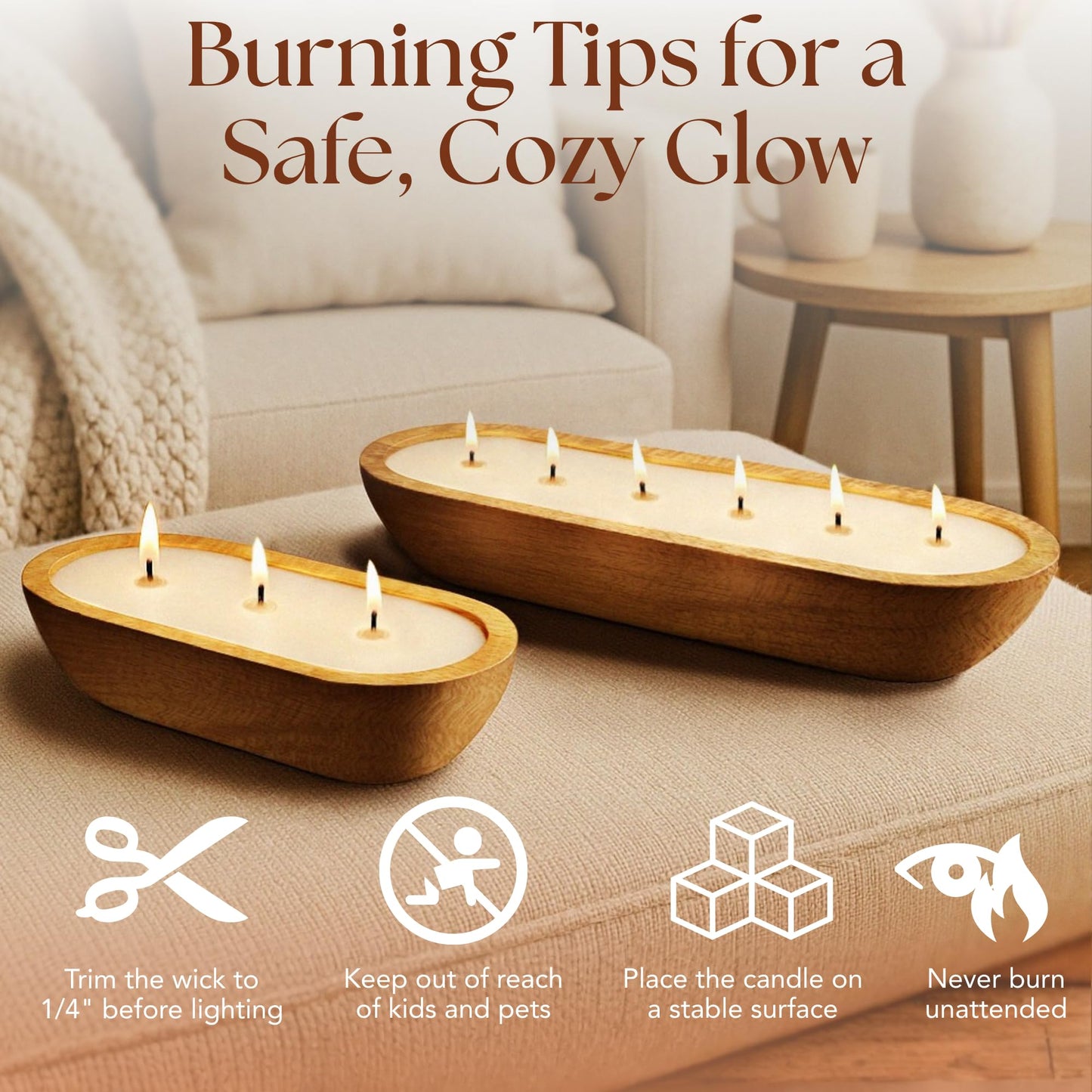 Dough Bowl Candle Co. Santal and Coconut Soy Candle - 3 Wick Rustic Farmhouse Coffee Table Decor, Odor Eliminator in Wooden Bowls, 20 Oz Wooden Dough Bowl Candle, All-Natural Gifts for Women and Men