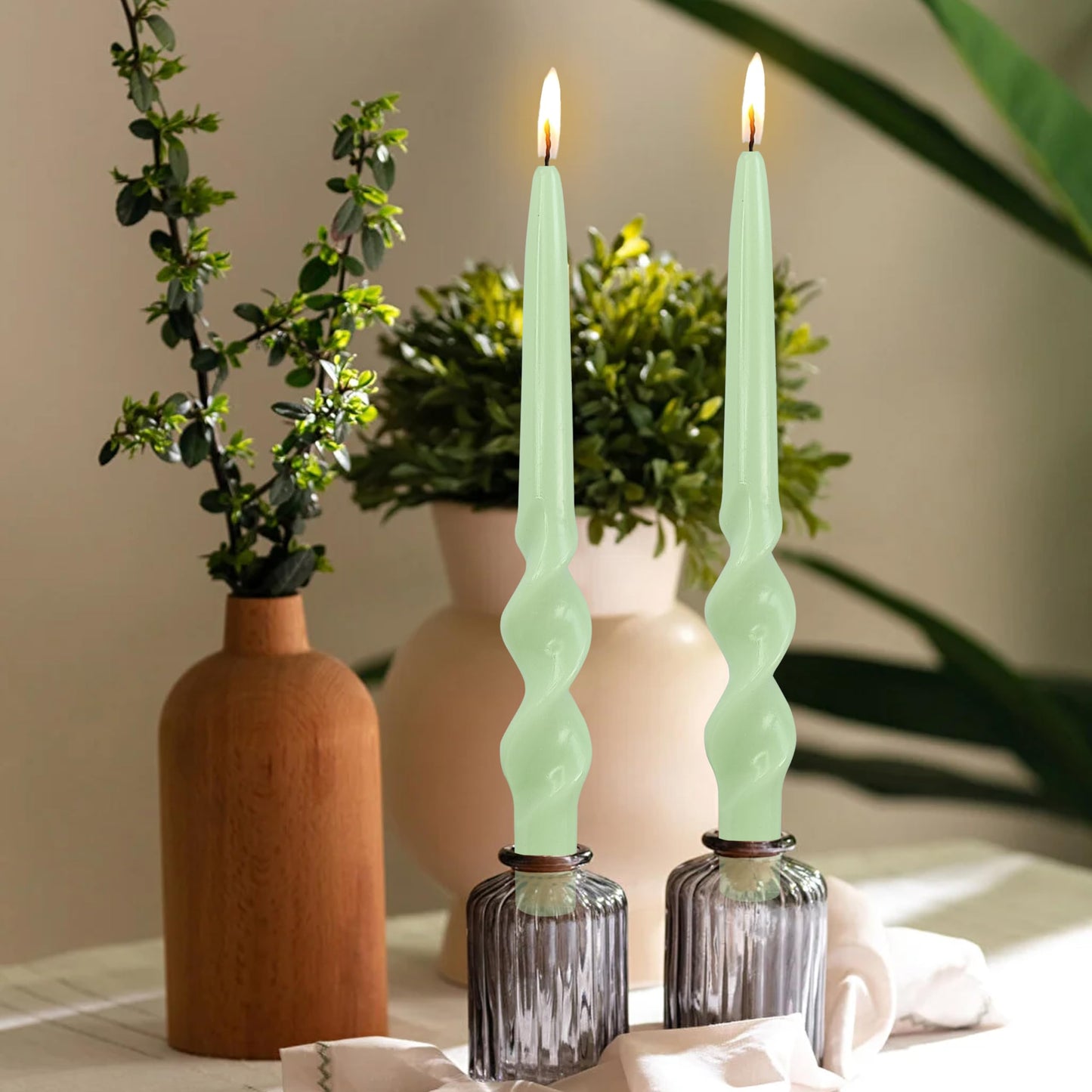 Tapered Candle Twisted Candlesticks Green Candle Stick Smokeless Candles Long Twirl Candle Easter Taper Candles Cute Odorless Candles for Anthropologie Home Décor Dinner Party Mother's Day Gifts