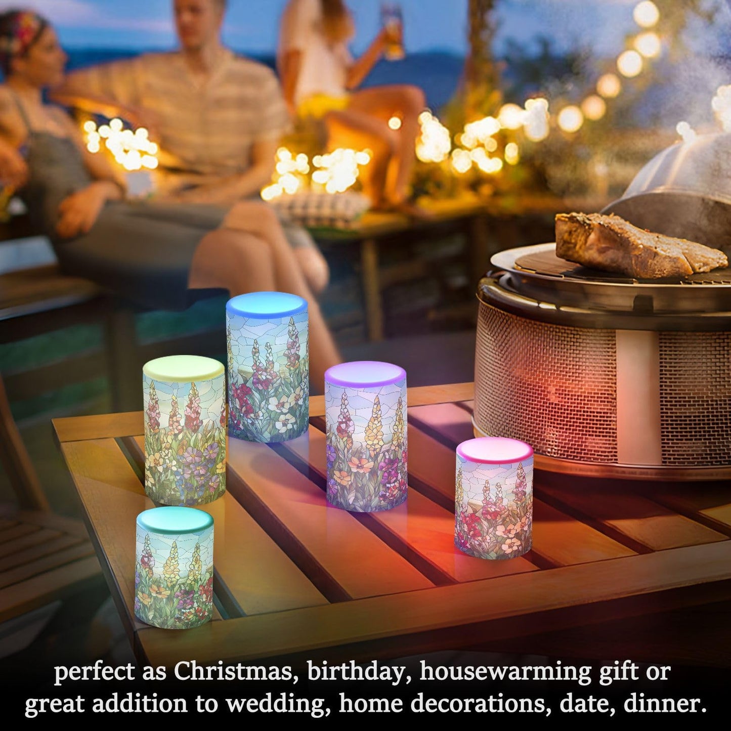 ALAZA Flickering Flameless Candles Mexico Art Flowers Spring Battery Operated Candles with Remote Timer LED Pillar Votive Candles Set of 2 for Holiday Decor