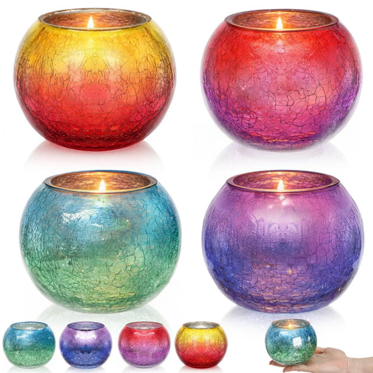 ELFULLY 4 Pack Glass Votive Candle Holders, Grandient Tealight Holder, Stained Glass Candle Holder Bowl, Colorful Mosaic Scented Candle Stand for Home Decor Wedding Party Table Centerpieces, 4 Color