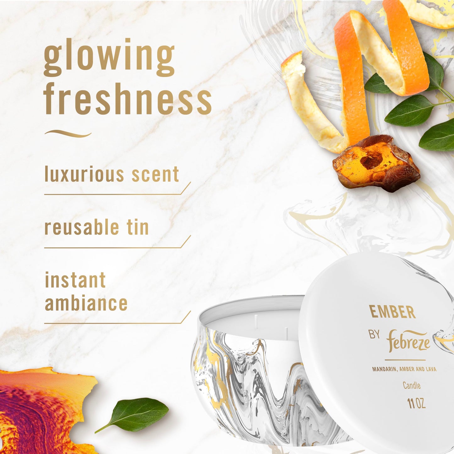 Febreze Scented Candle, Ember Scent, 11 oz 4 Wick Candle, Single Pack