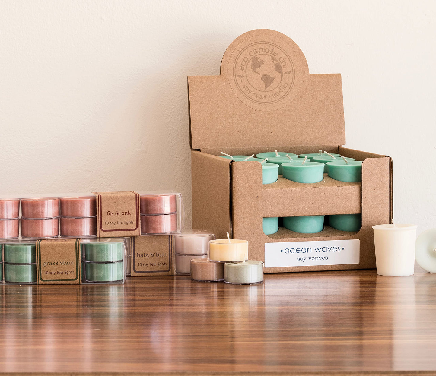 Eco Candle Co. Tea Light Candles, Honey Mango, 10-Pack - Scents of Mango, Honey, & Papaya - Recyclable Plastic Cups, 100% Soy Wax, No Lead, Hand Poured, Made from Midwest Grown Soybeans, .6 oz. Each