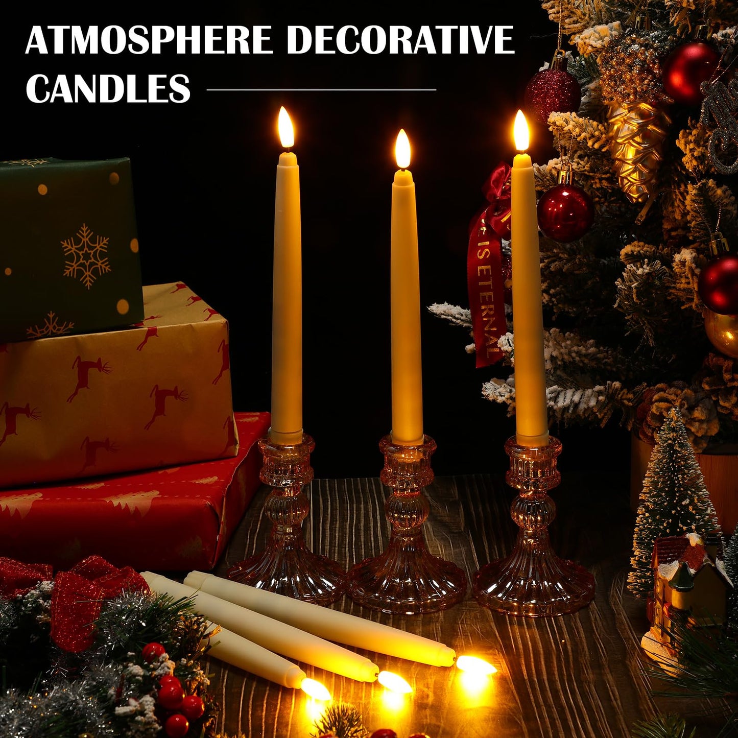 Baquler 72 Pcs Flameless Taper Candles LED Taper Candles Flickering Bulk Ivory LED Candlestick for Easter Wedding Church Halloween Christmas Party Decor Table Centerpiece, 8.5 in, No Batteries