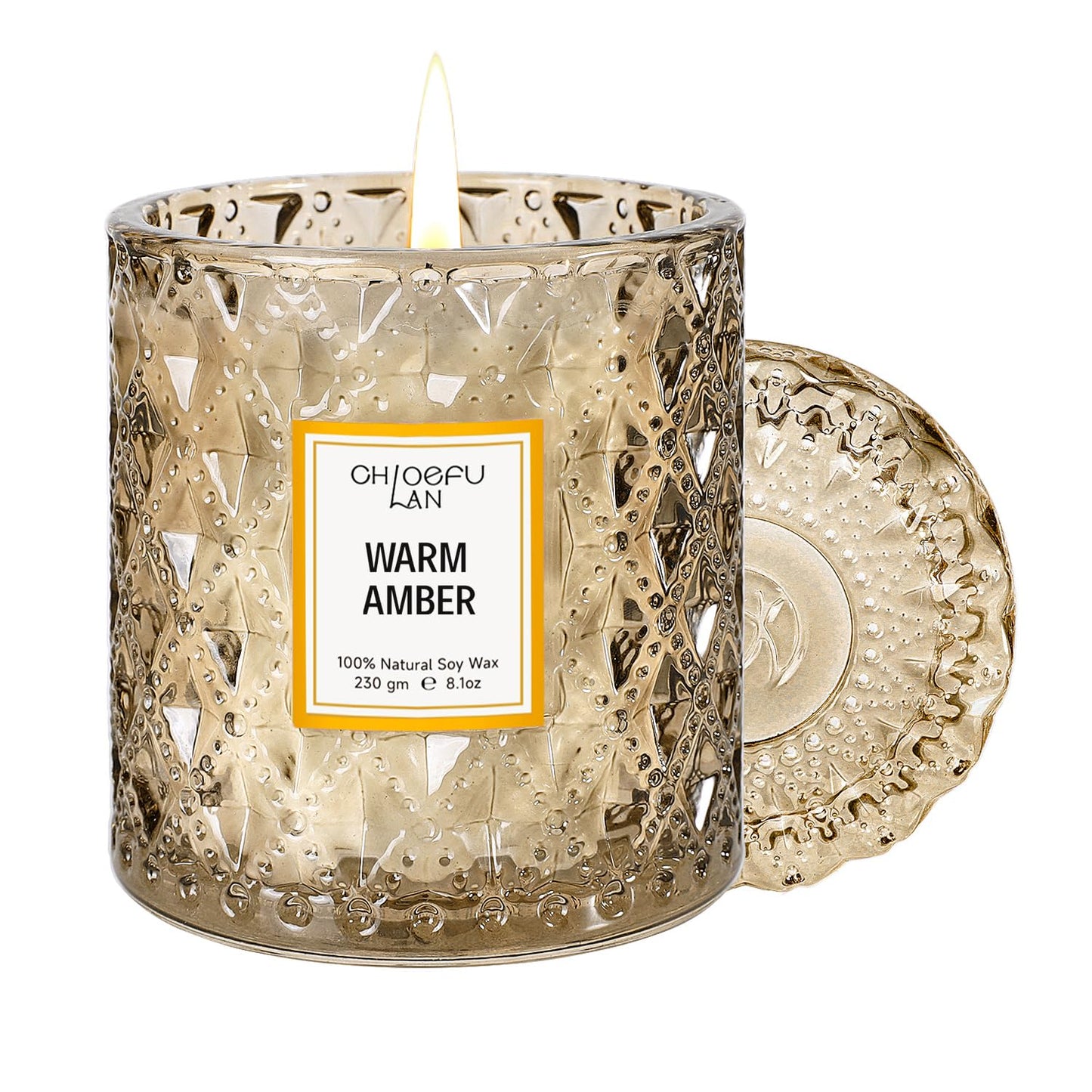 Chloefu LAN Amber Candles, Luxury Candle for Home Scented, Long Burning Time, Holiday Gifts, All Natural Soy Wax Decorative Candles, Scented Candle Gifts for Men&Women, 8.1oz
