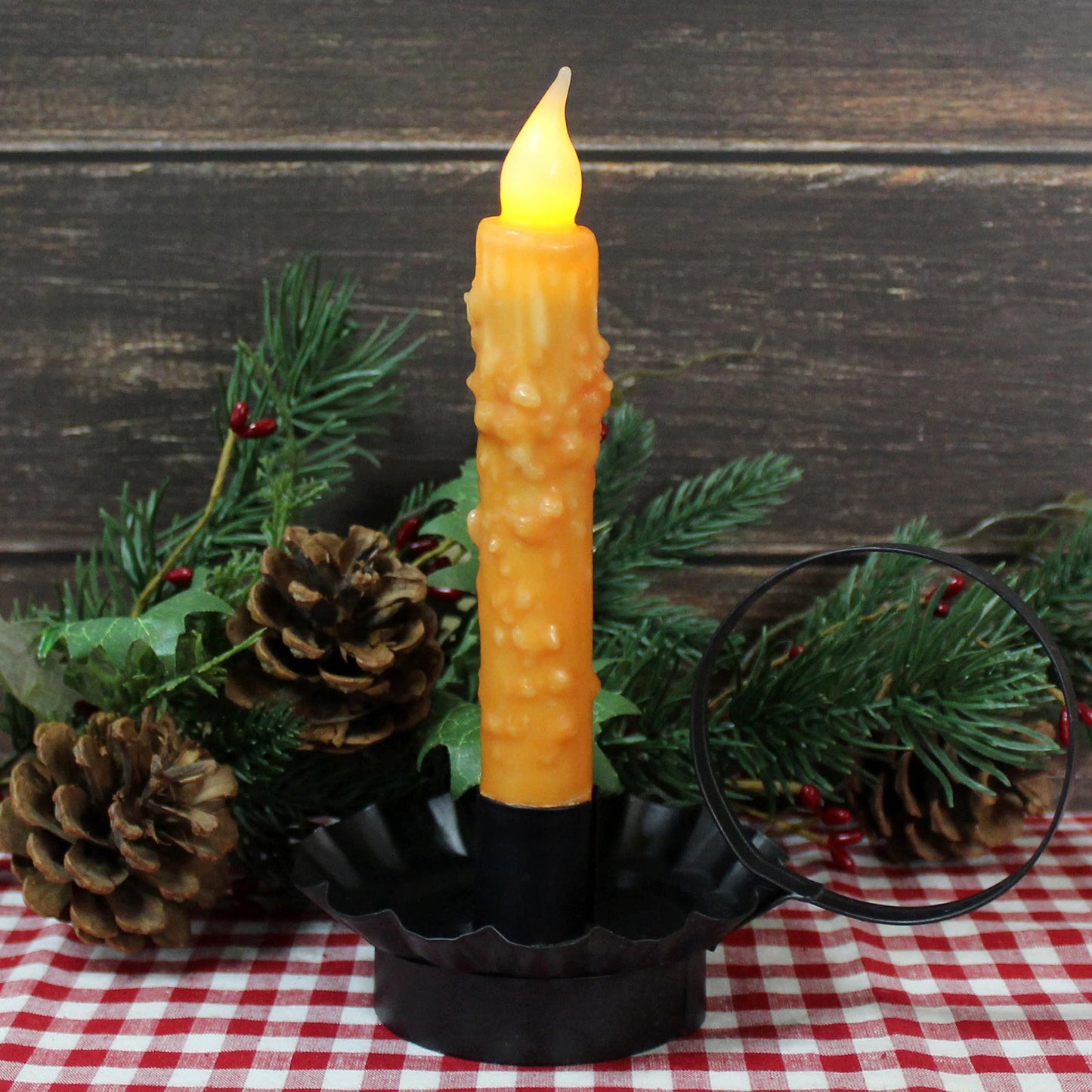 CVHOMEDECO. Real Wax Hand Dipped Battery Operated LED Timer Taper Candles Rustic Primitive Flameless Lights Decor, 6-3/4 Inch, Orange, 3 PCS in a Package