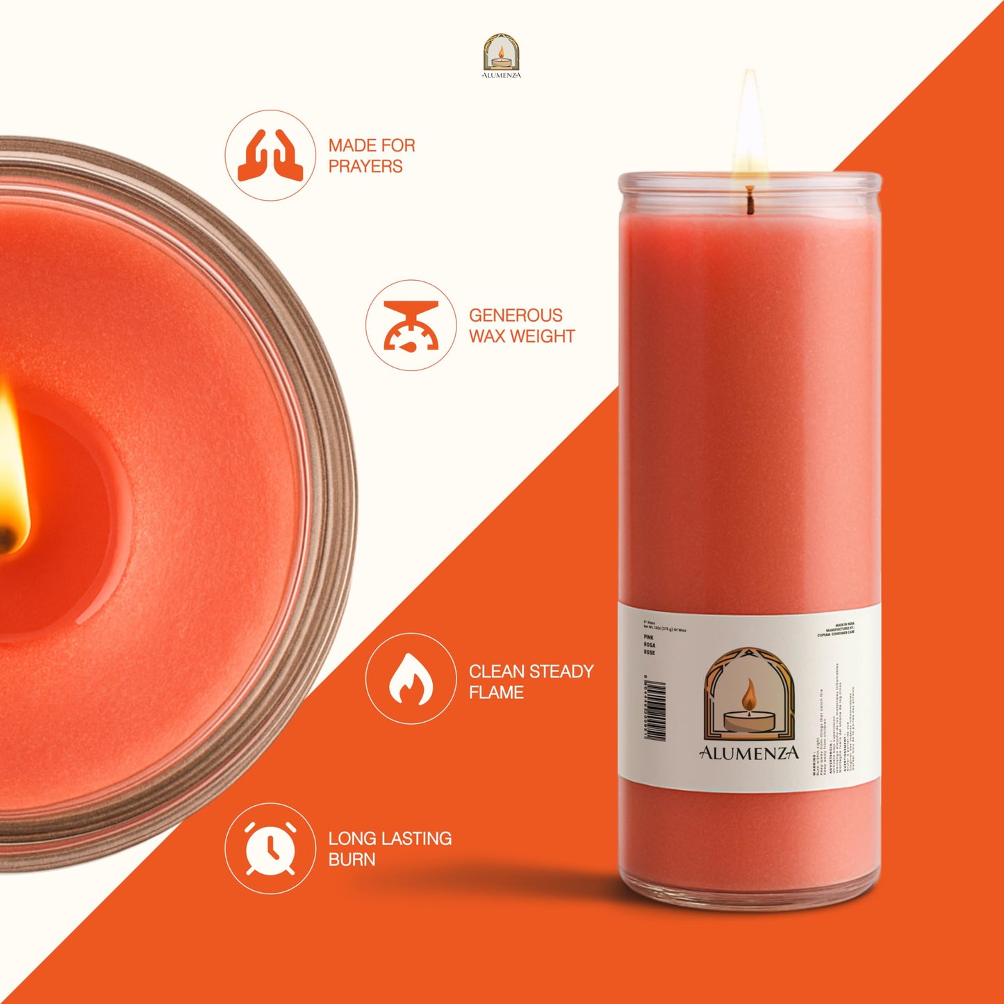 Alumenza Bulk 6 Pack Pink 7 Day Candles in Glass Jar – Paraffin Wax, Clean Burning Unscented | Large & Tall Devotional Prayer Pillar Candles for Home, Memorial, Spells, Long Lasting