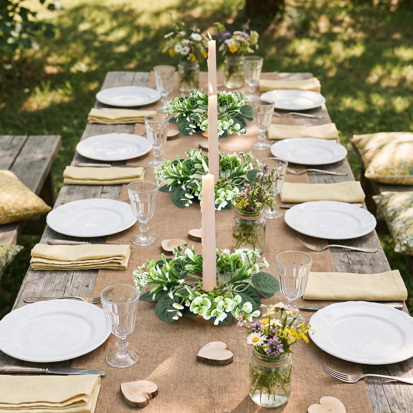 4 PCS Eucalyptus Taper Candle Rings Wreaths 1.38" Mini Spring Summer Floral Taper Candle Holder Wreaths Artificial Greenery Leaves Table Centerpieces Wreath for Farmhouse Home Candlesticks Decor