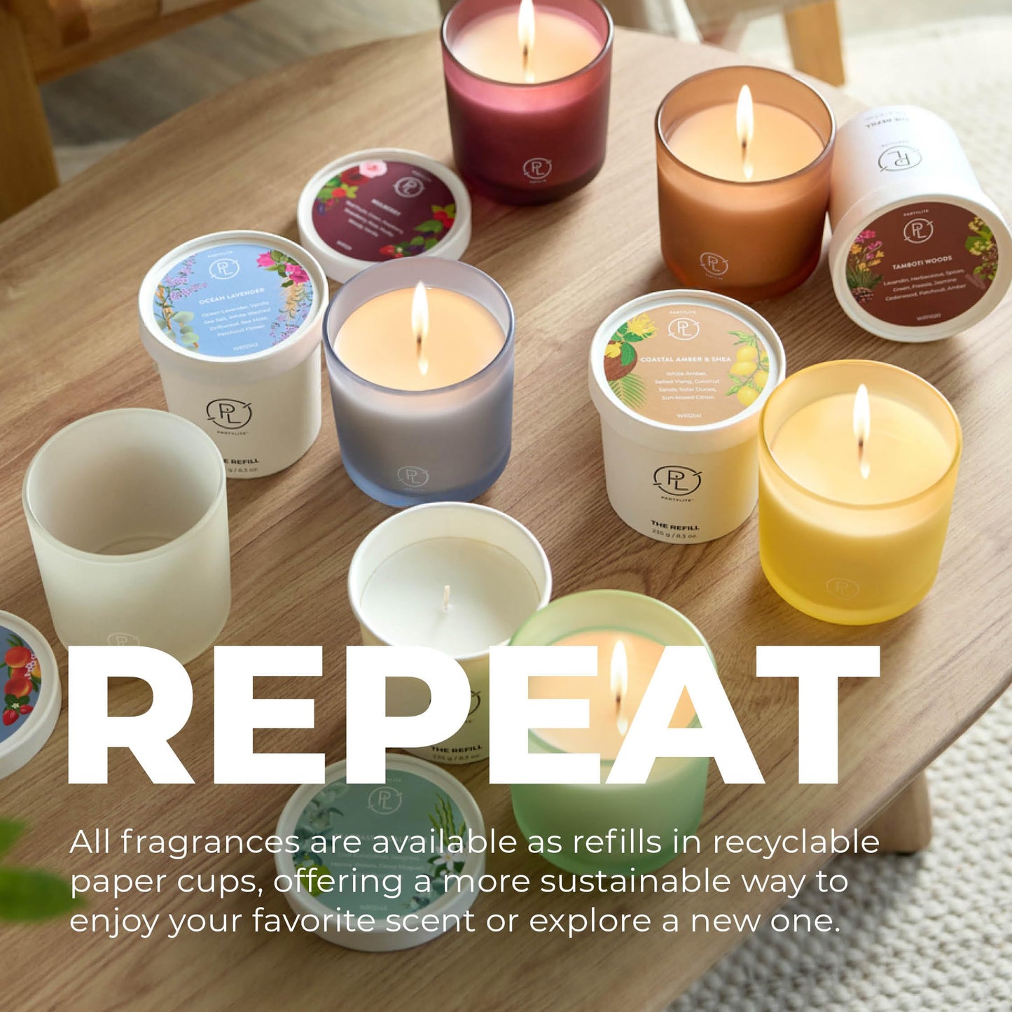 PartyLite Seagrass Eucalyptus Scented Candle Refill, Notes of Eucalyptus, Lemon, Seagrass & Driftwood, 10oz 1-Wick, up to 40 Hours of Luxury, Aromatherapy, Sustainable Premium Soy Wax