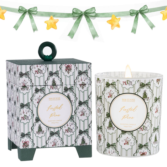 M&SENSE Christmas Holiday Candle - Frosted Pine Scent, 7.4oz Soy Wax, Winter Scented Candle Gift for Women and Teen Girls