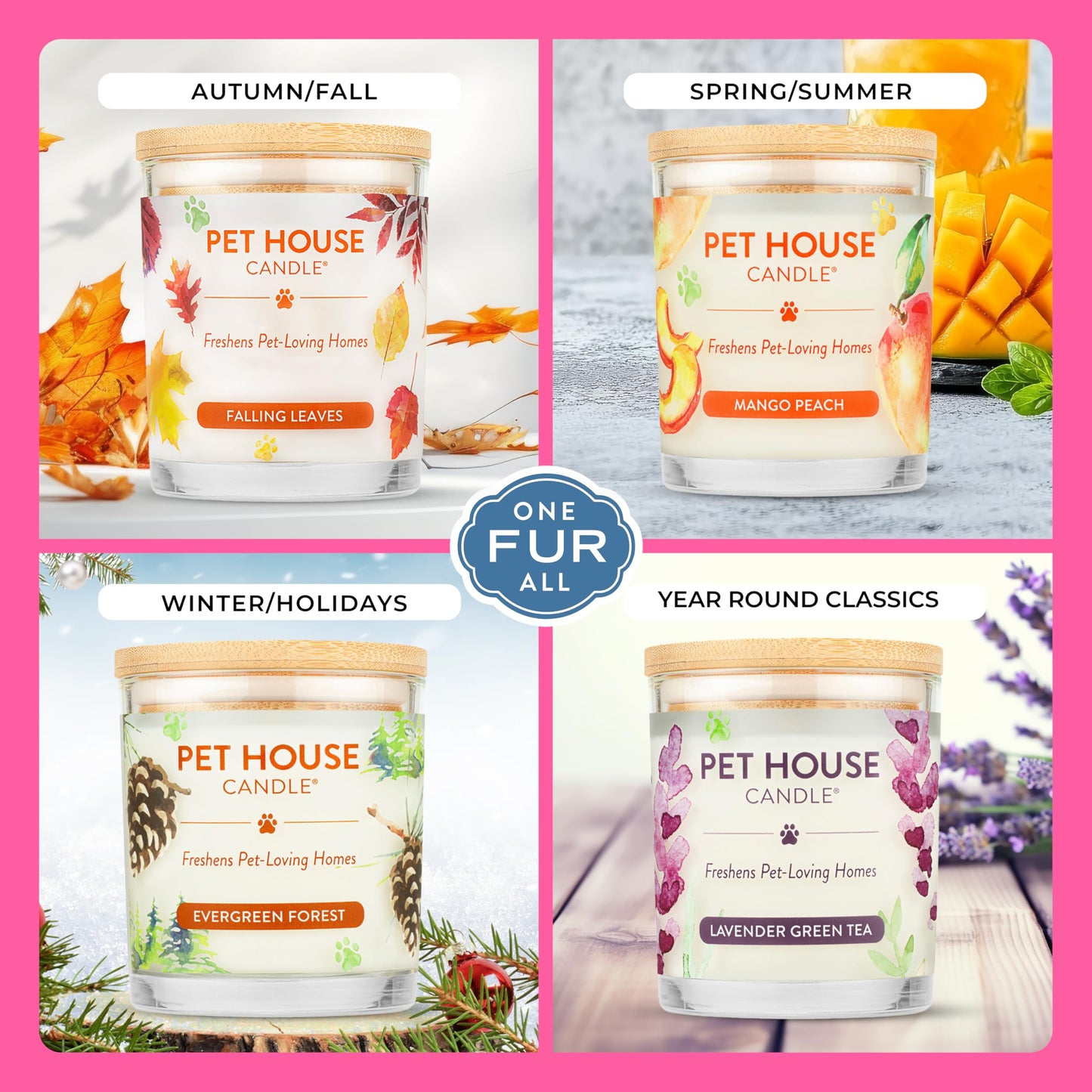 Pet House Candles, Clean Burning, Long Lasting Pet Odor Candles, Plant-Based, 60 Hour Burn Time - Tropical Fruit, 9 oz