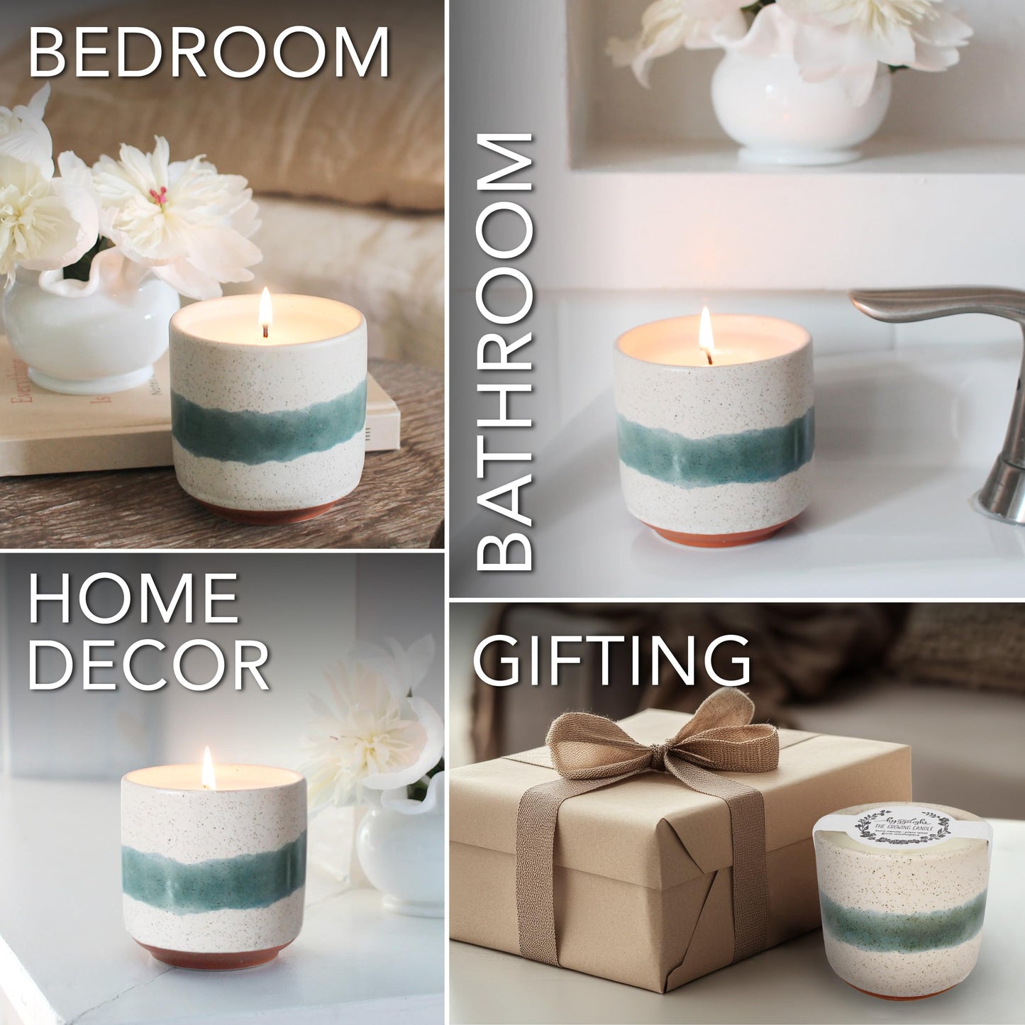 Hyggelight - The Growing Candle, Sandalwood & Vanilla Scented, 8.5oz Ceramic Pot, Aromatherapy Candles for Home, 100% Soy, Edith