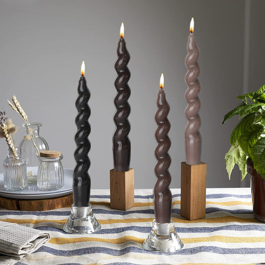 Brown Short Taper Candles Candlestick Twisted Candles Set of 4 for Decoration Weddings Party Church-Unscented Dripless Candles 7.5inch(A-Gradient Brown)