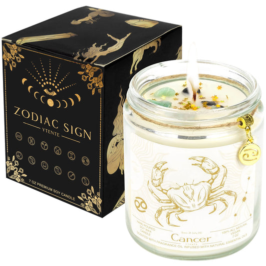 YTENTE Cancer Candles, Cancer Gifts for Women Zodiac Sign Crystals Candles Jar,Astrology Scented Soy Candles for Women Mom Friends Sister Daughter Birthday Mother's Day Gift
