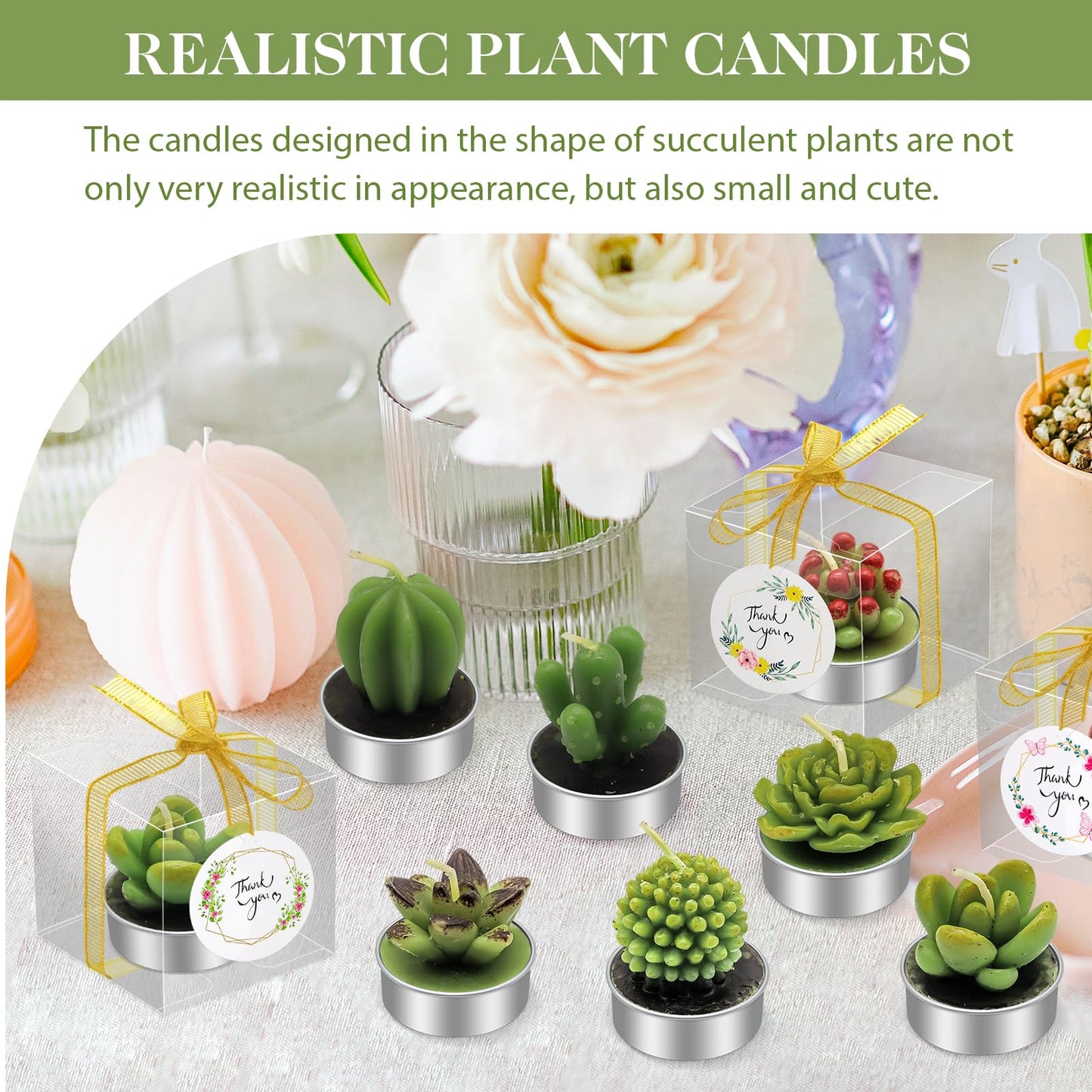 AZEAM 24 Pcs Succulent Candles Party Favors, Bulk Cactus Table Decor for Guests, Mini Tiny Handmade Plant Tealights Candle Decoration Set for Shower Prizes Game Bridal Wedding Home Birthday