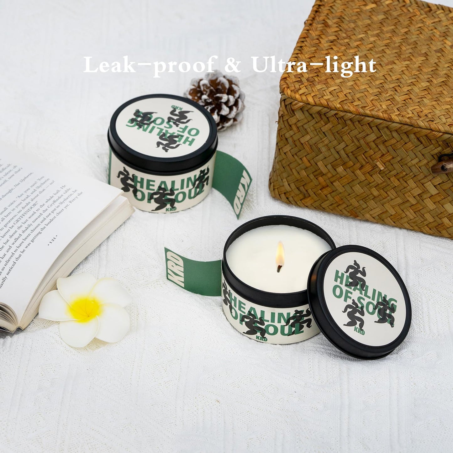 KRD Teakwood Tobacco Candle for Men, 6.4oz Smokey Masculine Scent, 42H Long Burn, Strong Coconut Soy Wax for Study
