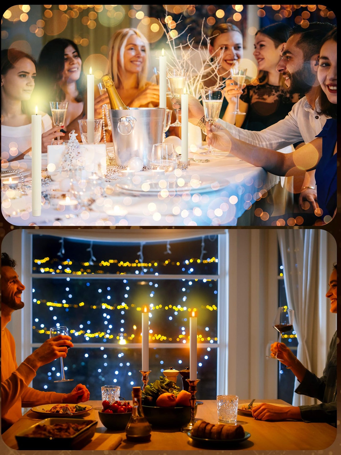 Treela 36 Pieces Flameless Taper Candles Flickering Faux LED Battery Operated Electric Fake Candles for Christmas Halloween Birthday Wedding Party(Ivory White,0.8x10 Inches,Vertical Stripes)