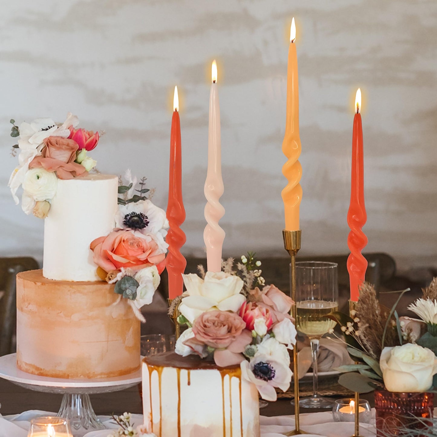 Spiral Taper Candles Twisted Candle Sticks Unscented Handmade Candles Gradient Orange Candlesticks Dinner Candles for Home Decor Wedding Gatherings Relaxation Special Occasions Celebrations