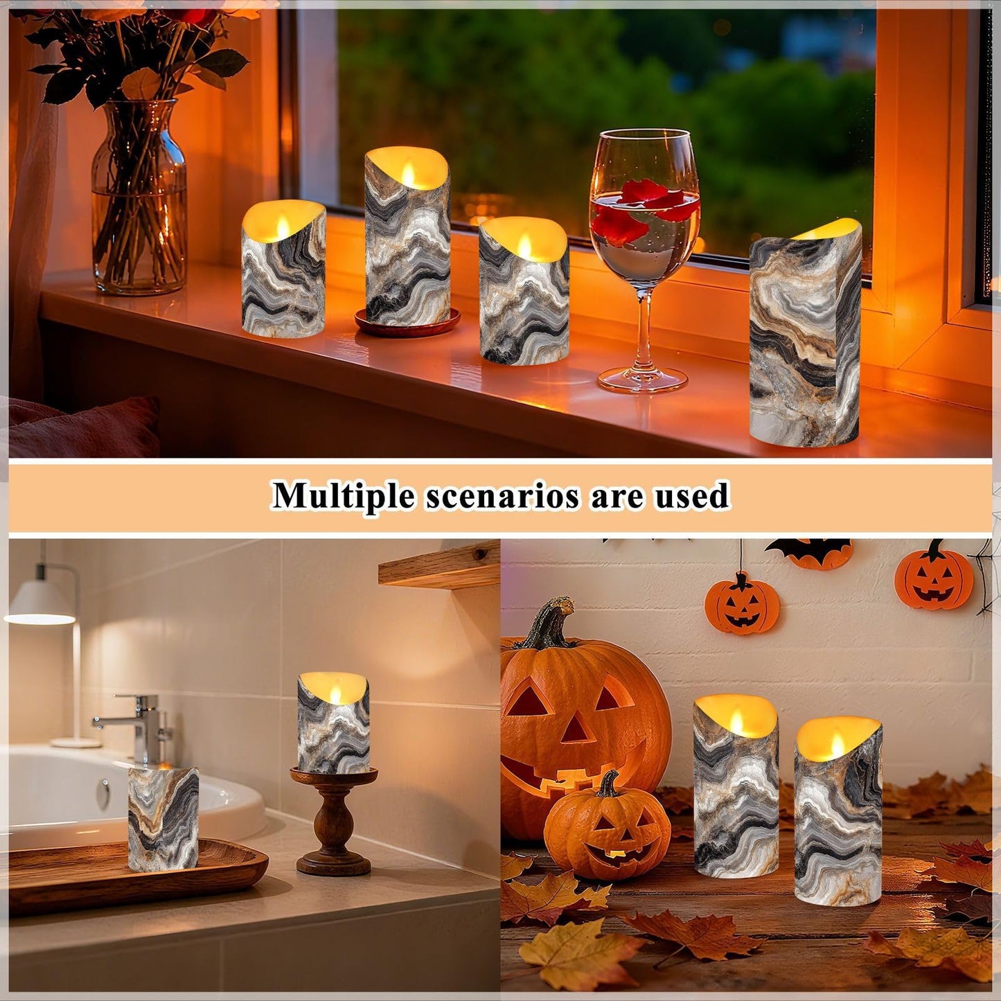 ZRYSMY Abstract Brown Gray Marble Flameless LED Candles with Remote and Timer - 5.9”x3”, 2 Pack, Battery-Operated Flickering Pillar Candles for Home Decor Christmas