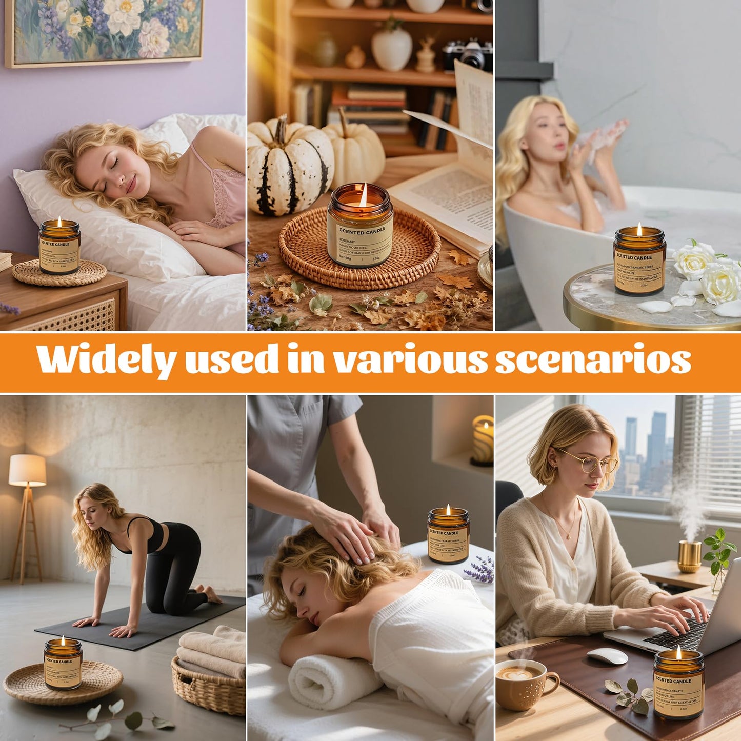6 Pack Scented Candles Gifts for Women,3.5 Oz Amber Candles Set, 150 Hours Long Burning Soy Wax Candles Jar Aromatherapy Candles for Stress Relief, Birthdays, Weddings, Christmas Gifts, Yoga, Bath