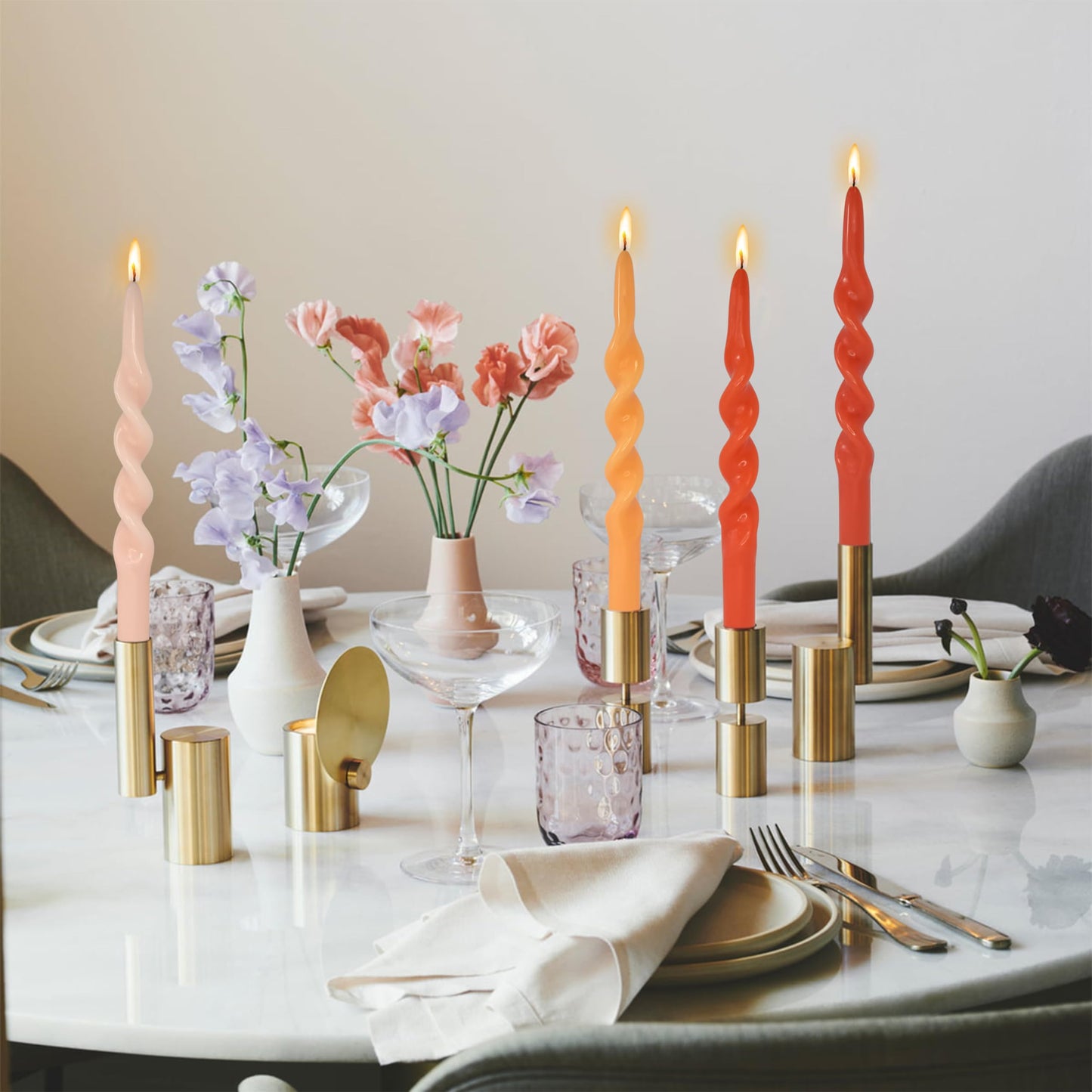 FLAMMUL Twisted Taper Candles 10 Inch Smokeless Long Stick Candles Gradient Orange Unscented Twisted Candlesticks for Home Decor Wedding Holiday 4 PCS